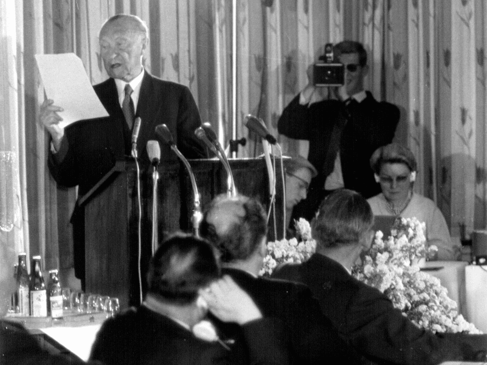 Konrad Adenauer gives a speech