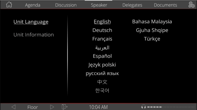 Delegate app screenshot: language selection