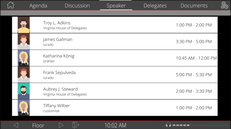 Screenshot Delegate-App: Sprecherliste